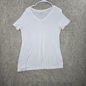 APT. 9 Women V-Neck T-Shirt Solid White Size Large Lightweight Modern Essentials